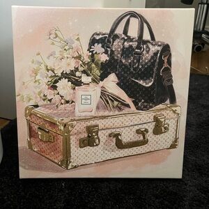 Floral Travel Canvas Art with Black Bag